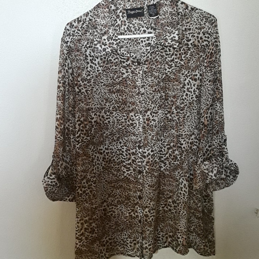 Button up blouse, leopard print
